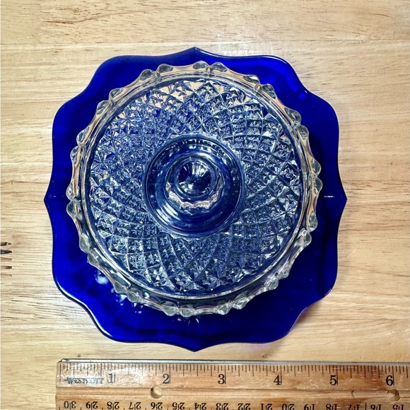 Imperial Glass Cobalt Blue Cheese Serving Dish With Lid Vintage 5" - Picture 12 of 16